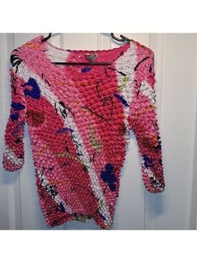 2000s Y2K Crinkle Pink Textured Women's Popcorn Top
